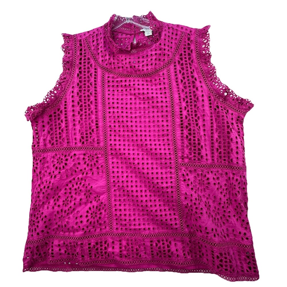 New $108 Sundance Lyra Eyelet Boho Sleeveless Blouse Top Women's XL Fuscia Pink - Picture 2 of 13
